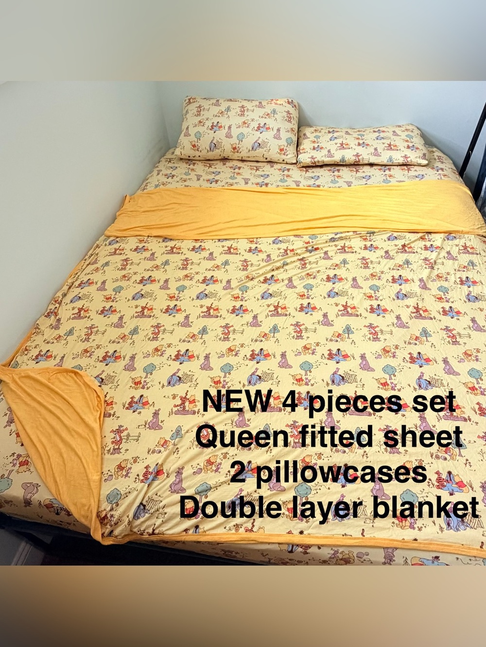 LS Winnie the Pooh 4 pieces set new customized set for queen bed